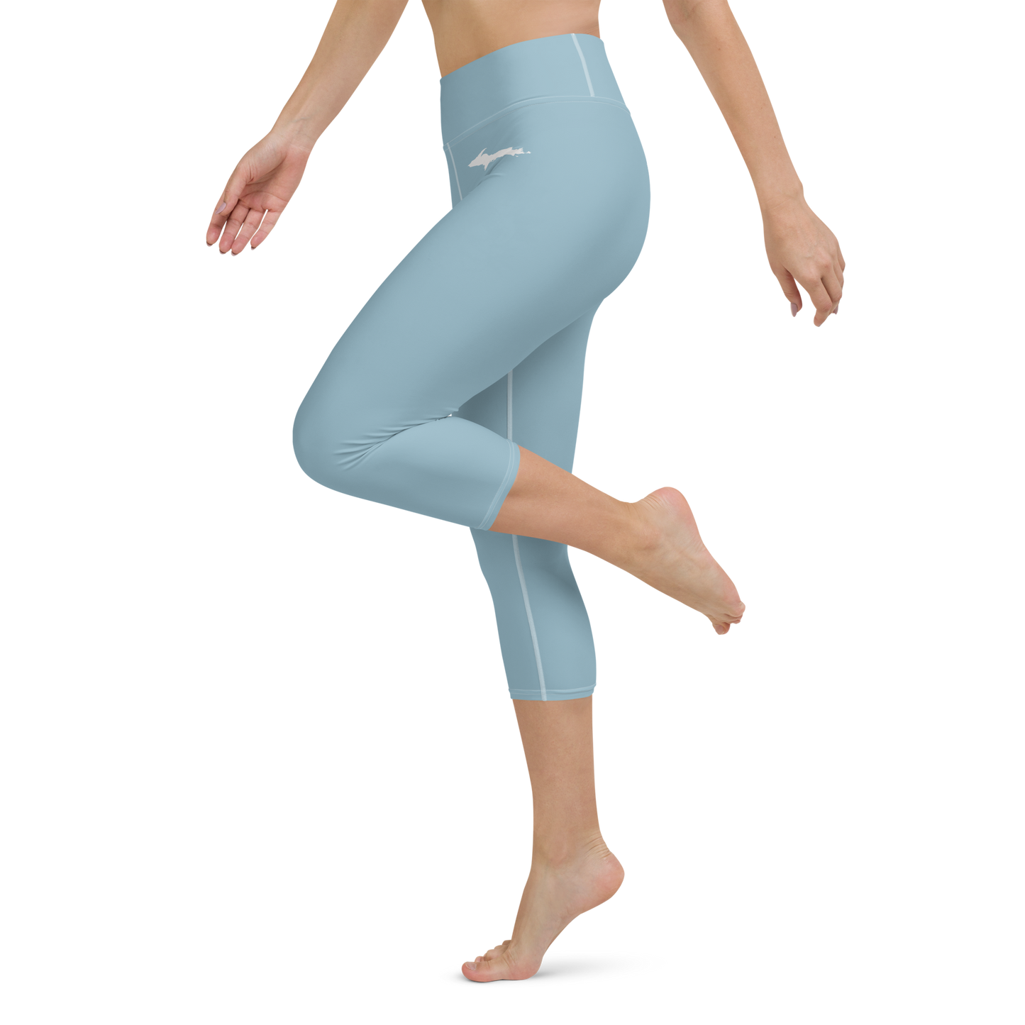 Michigan Upper Peninsula Yoga Capri Leggings (w/ UP Outline) | Opal Blue