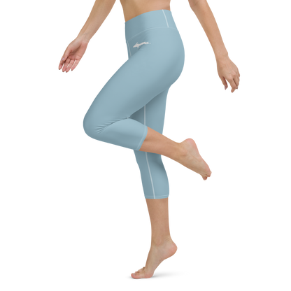 Michigan Upper Peninsula Yoga Capri Leggings (w/ UP Outline) | Opal Blue