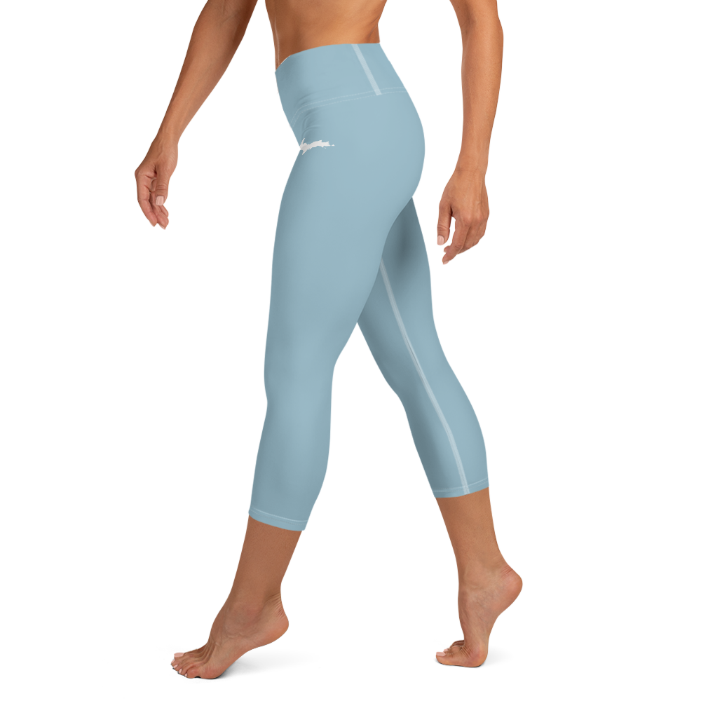 Michigan Upper Peninsula Yoga Capri Leggings (w/ UP Outline) | Opal Blue