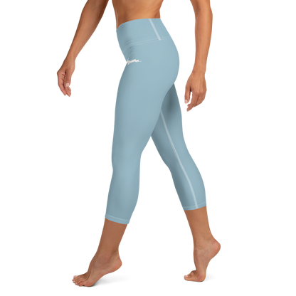 Michigan Upper Peninsula Yoga Capri Leggings (w/ UP Outline) | Opal Blue