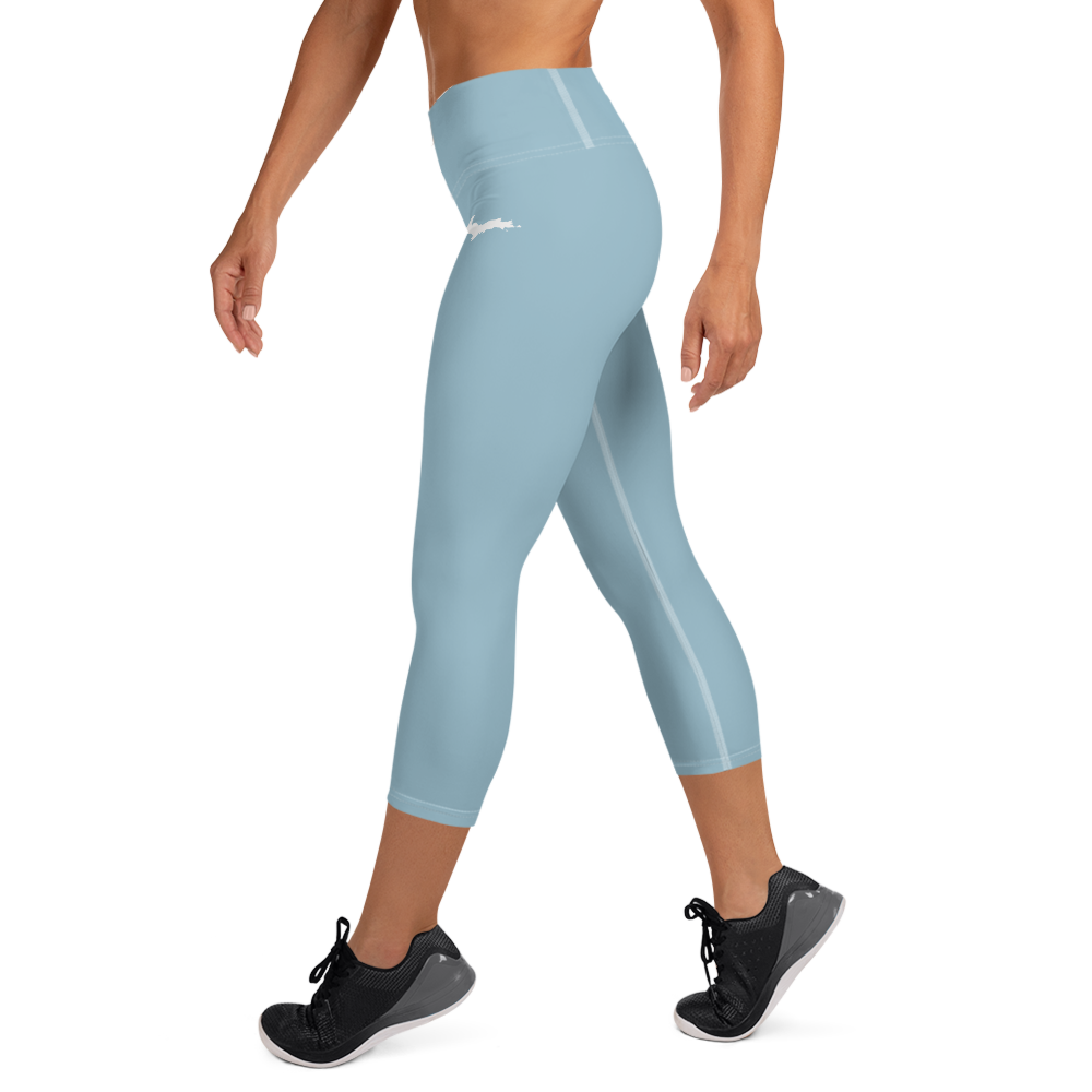 Michigan Upper Peninsula Yoga Capri Leggings (w/ UP Outline) | Opal Blue