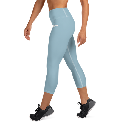 Michigan Upper Peninsula Yoga Capri Leggings (w/ UP Outline) | Opal Blue