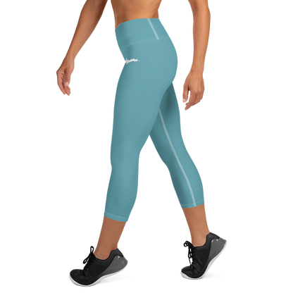 Michigan Upper Peninsula Yoga Capri Leggings (w/ UP Outline) | Lake Huron Blue