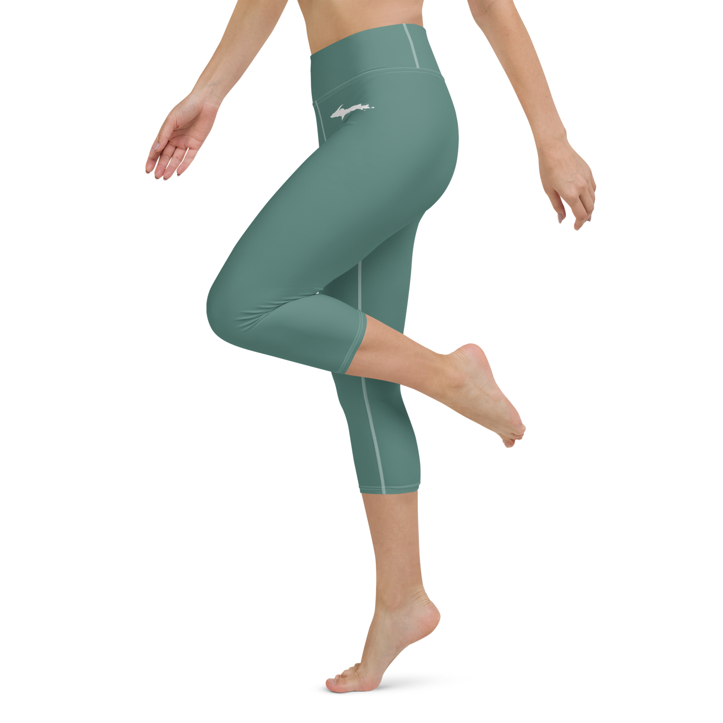 Michigan Upper Peninsula Yoga Capri Leggings (w/ UP Outline) | Copper Green