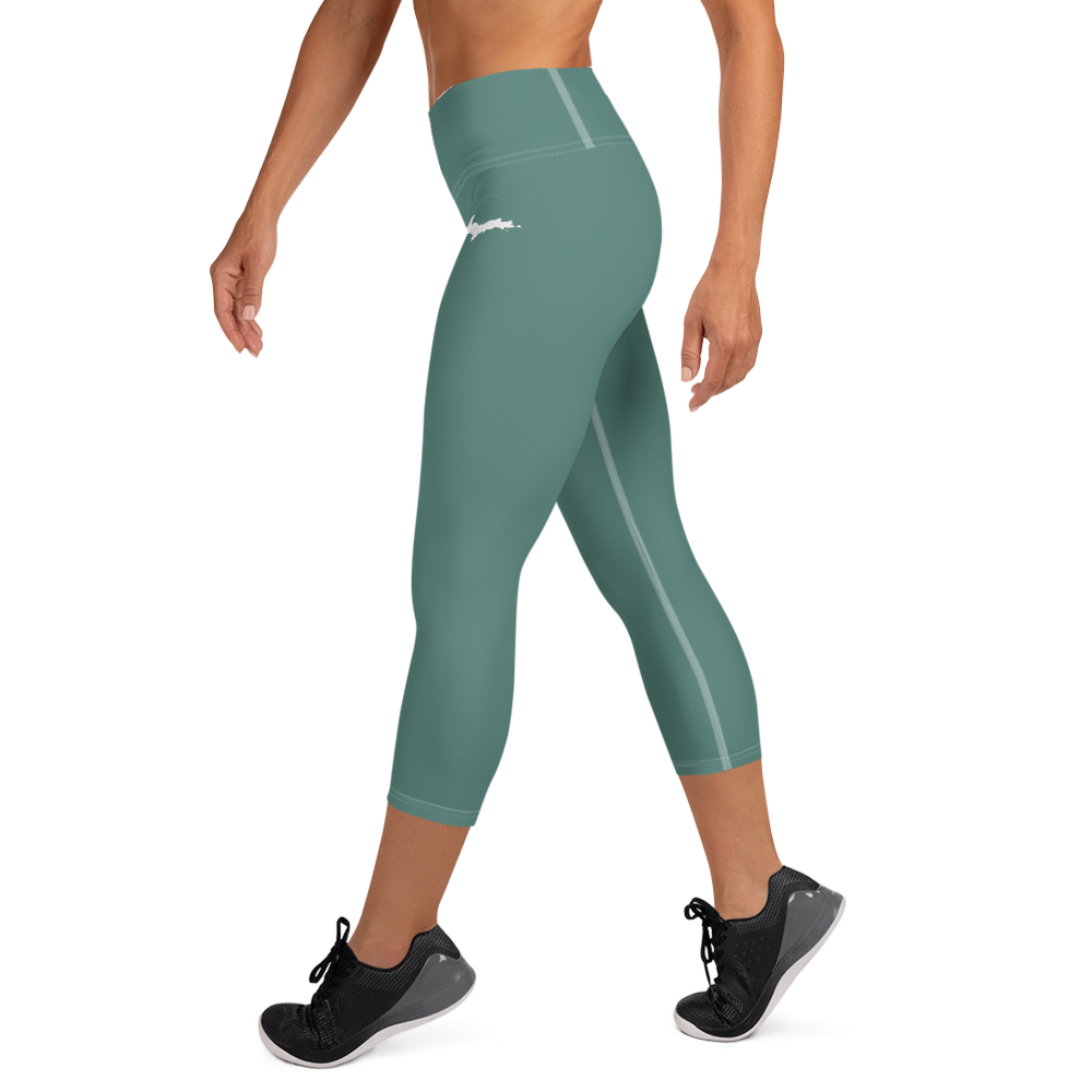 Michigan Upper Peninsula Yoga Capri Leggings (w/ UP Outline) | Copper Green