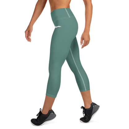 Michigan Upper Peninsula Yoga Capri Leggings (w/ UP Outline) | Copper Green