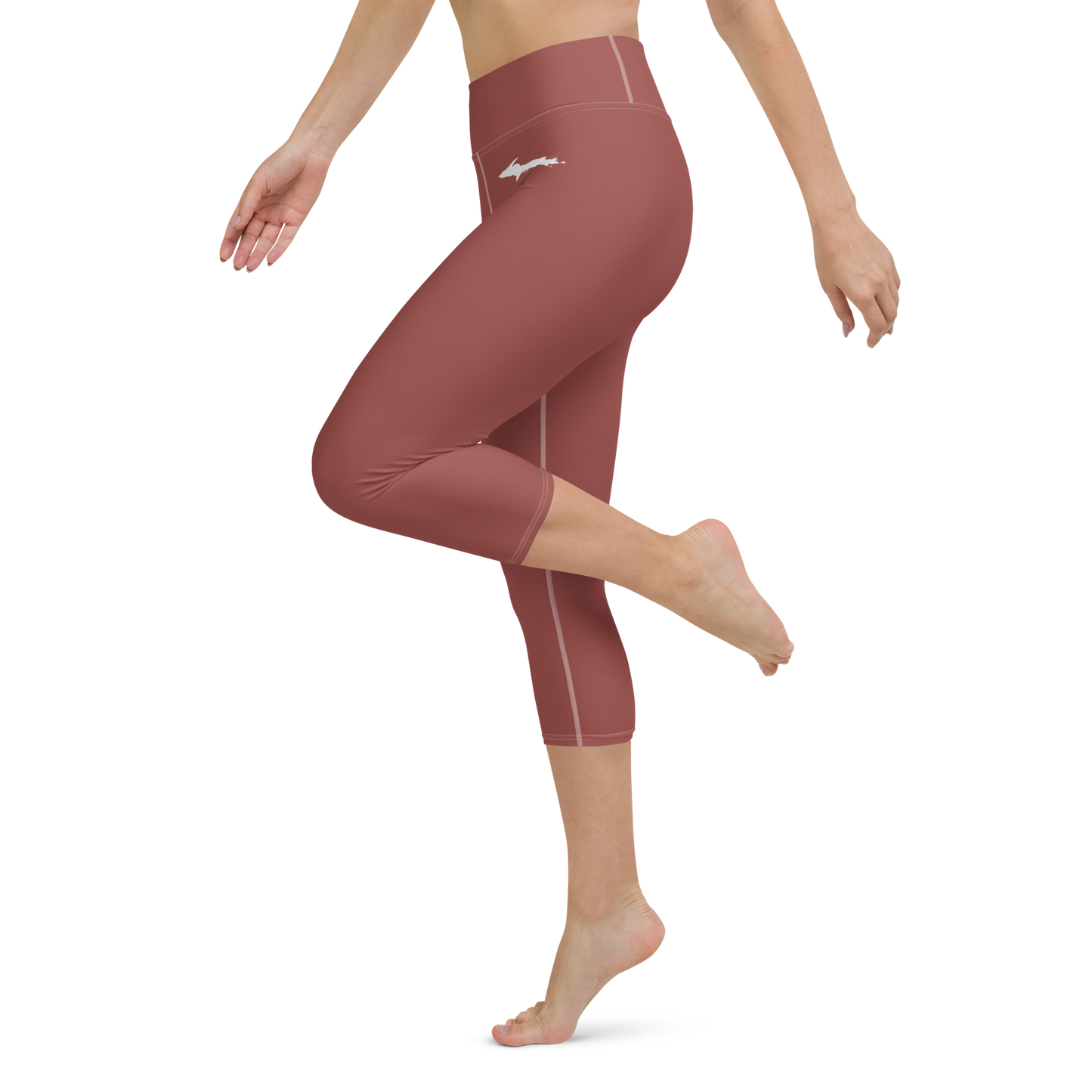 Michigan Upper Peninsula Yoga Capri Leggings (w/ UP Outline) | Ore Dock Red