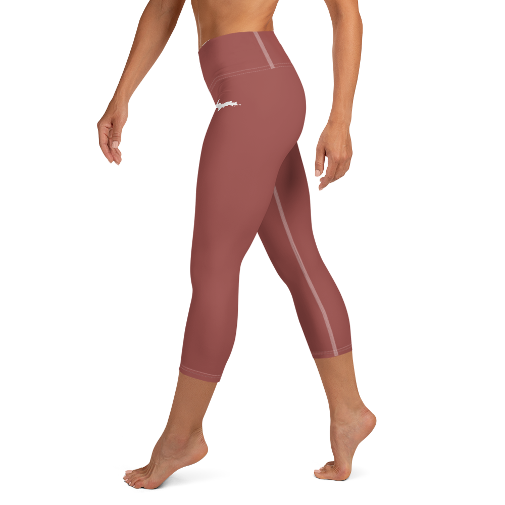 Michigan Upper Peninsula Yoga Capri Leggings (w/ UP Outline) | Ore Dock Red