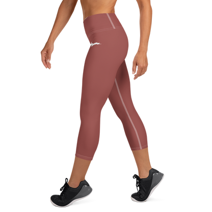 Michigan Upper Peninsula Yoga Capri Leggings (w/ UP Outline) | Ore Dock Red