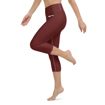 Michigan Upper Peninsula Yoga Capri Leggings (w/ UP Outline) | Cherrywood Color