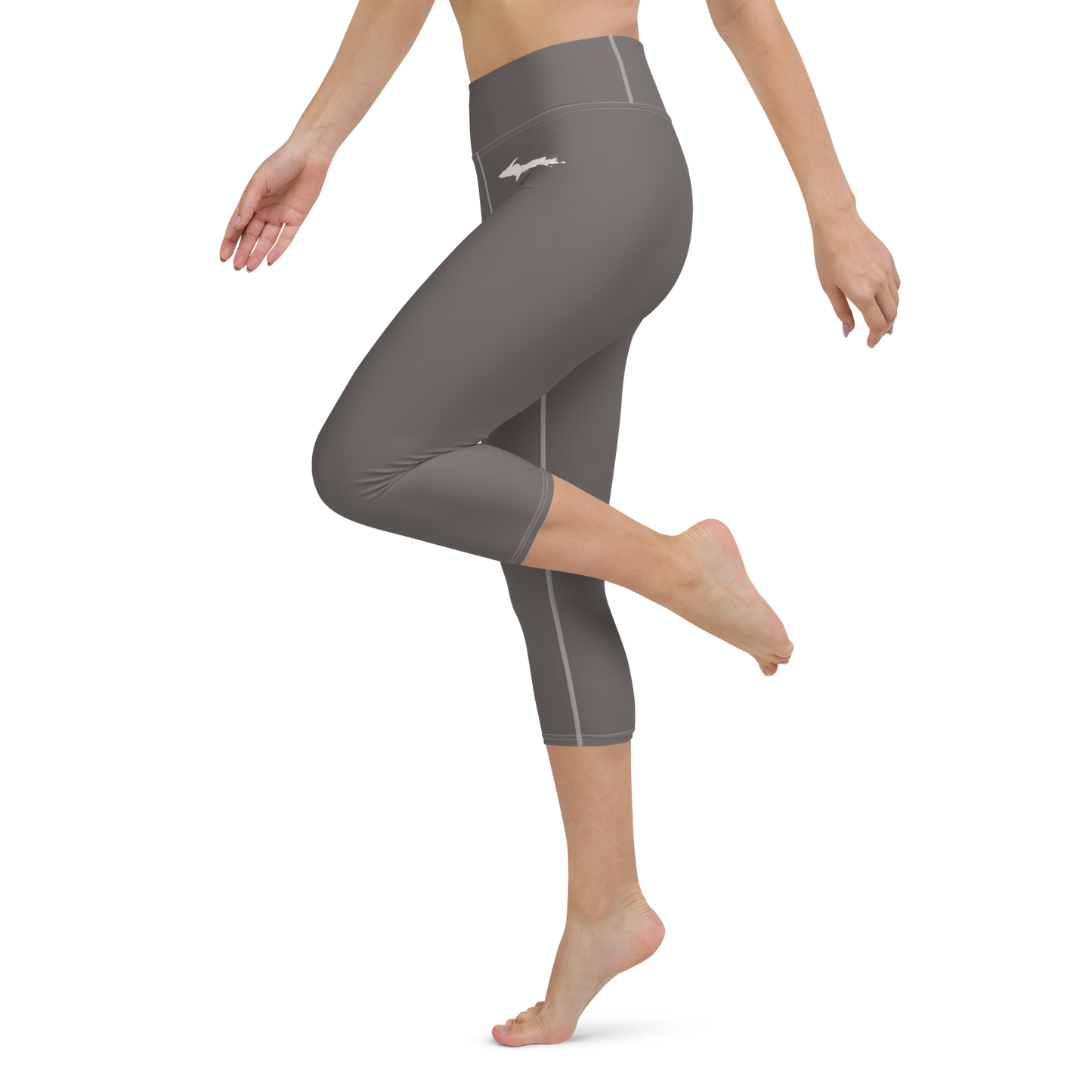 Michigan Upper Peninsula Yoga Capri Leggings (w/ UP Outline) | Warren Tank Grey