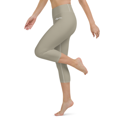 Michigan Upper Peninsula Yoga Capri Leggings (w/ UP Outline) | Petoskey Stone Beige