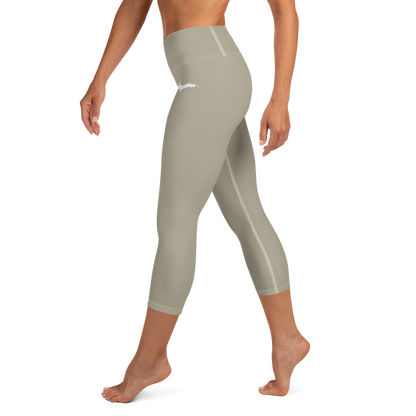 Michigan Upper Peninsula Yoga Capri Leggings (w/ UP Outline) | Petoskey Stone Beige