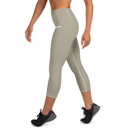 Michigan Upper Peninsula Yoga Capri Leggings (w/ UP Outline) | Petoskey Stone Beige