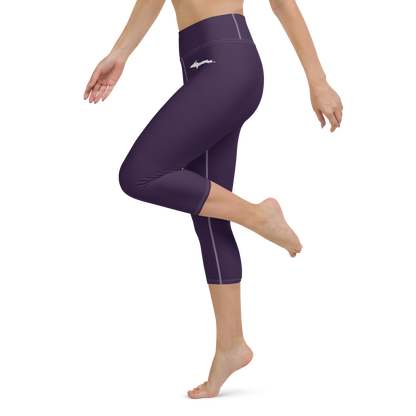 Michigan Upper Peninsula Yoga Capri Leggings (w/ UP Outline) | Blackcurrant