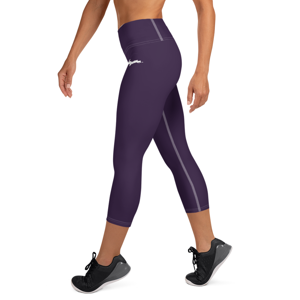 Michigan Upper Peninsula Yoga Capri Leggings (w/ UP Outline) | Blackcurrant