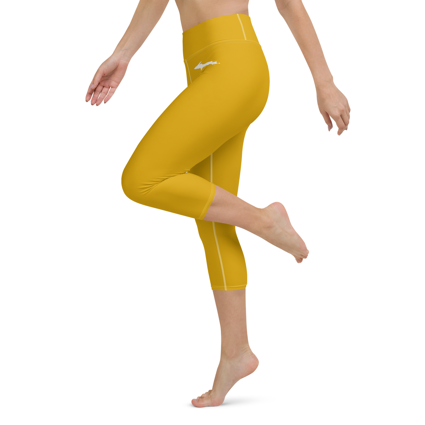 Michigan Upper Peninsula Yoga Capri Leggings (w/ UP Outline) | Gold