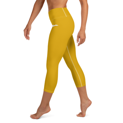 Michigan Upper Peninsula Yoga Capri Leggings (w/ UP Outline) | Gold