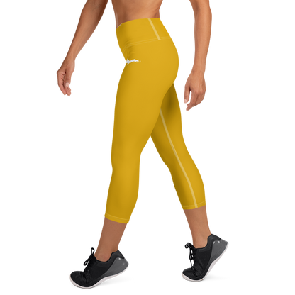 Michigan Upper Peninsula Yoga Capri Leggings (w/ UP Outline) | Gold