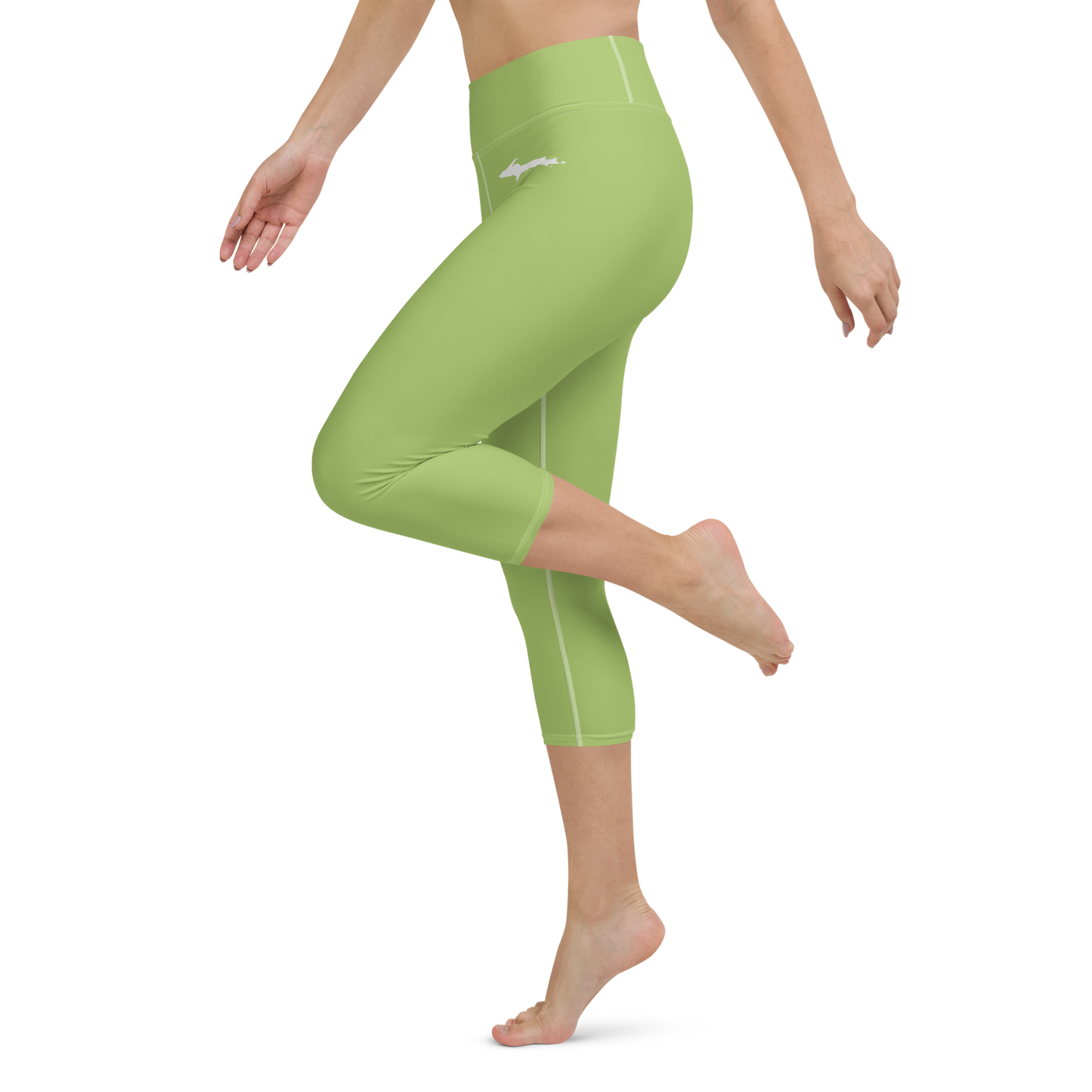 Michigan Upper Peninsula Yoga Capri Leggings (w/ UP Outline) | Gooseberry Green