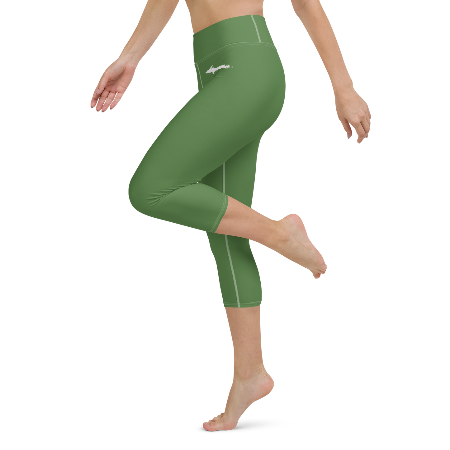 Michigan Upper Peninsula Yoga Capri Leggings (w/ UP Outline) | Pine Green