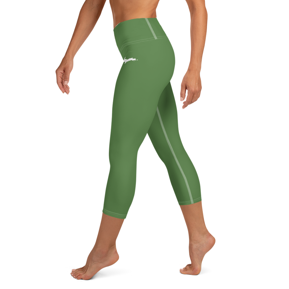 Michigan Upper Peninsula Yoga Capri Leggings (w/ UP Outline) | Pine Green