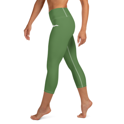 Michigan Upper Peninsula Yoga Capri Leggings (w/ UP Outline) | Pine Green