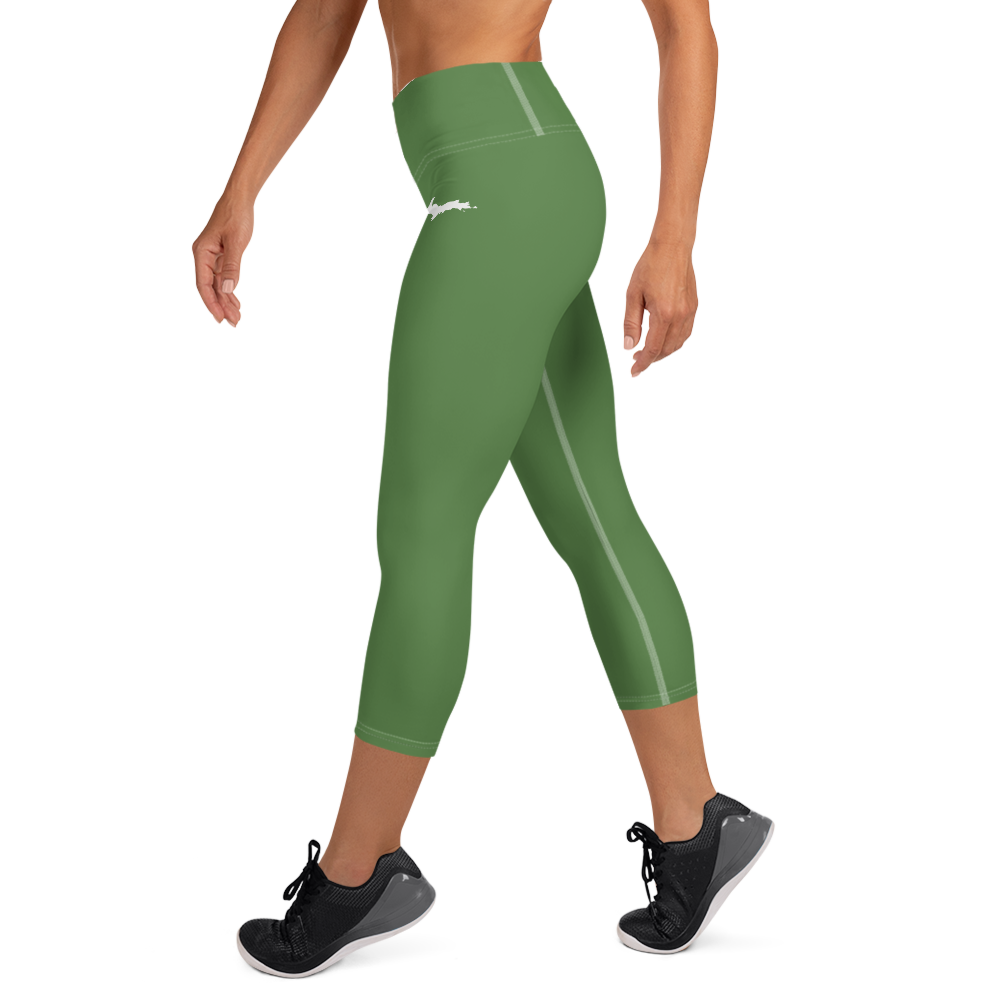 Michigan Upper Peninsula Yoga Capri Leggings (w/ UP Outline) | Pine Green