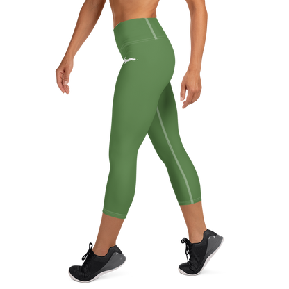 Michigan Upper Peninsula Yoga Capri Leggings (w/ UP Outline) | Pine Green