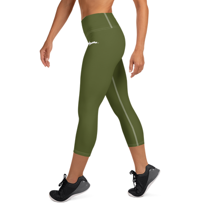 Michigan Upper Peninsula Yoga Capri Leggings (w/ UP Outline) | Army Green