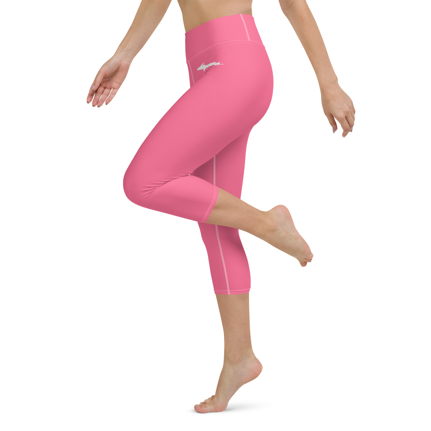 Michigan Upper Peninsula Yoga Capri Leggings (w/ UP Outline) | Rhodochrosite Pink