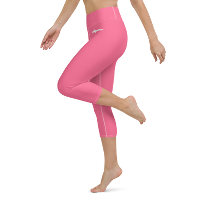 Michigan Upper Peninsula Yoga Capri Leggings (w/ UP Outline) | Rhodochrosite Pink