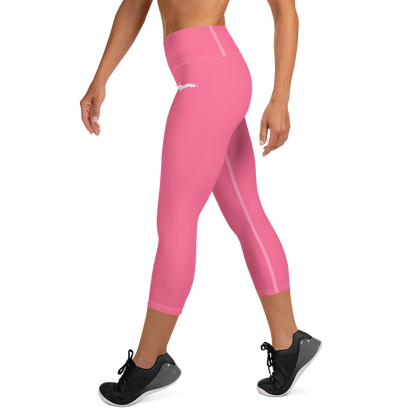 Michigan Upper Peninsula Yoga Capri Leggings (w/ UP Outline) | Rhodochrosite Pink