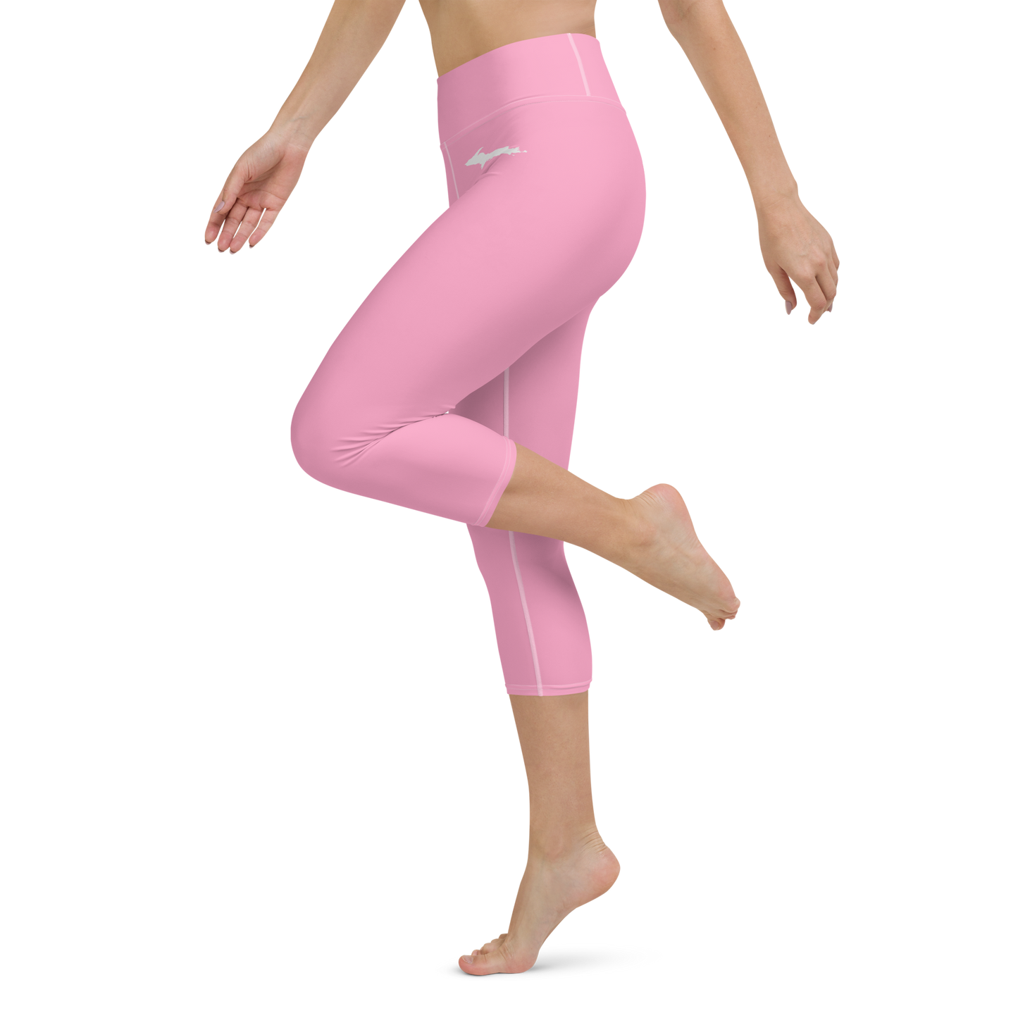 Michigan Upper Peninsula Yoga Capri Leggings (w/ UP Outline) | '67 Caddie Pink