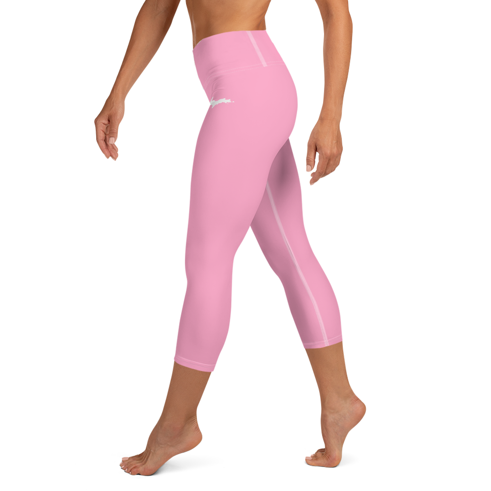 Michigan Upper Peninsula Yoga Capri Leggings (w/ UP Outline) | '67 Caddie Pink