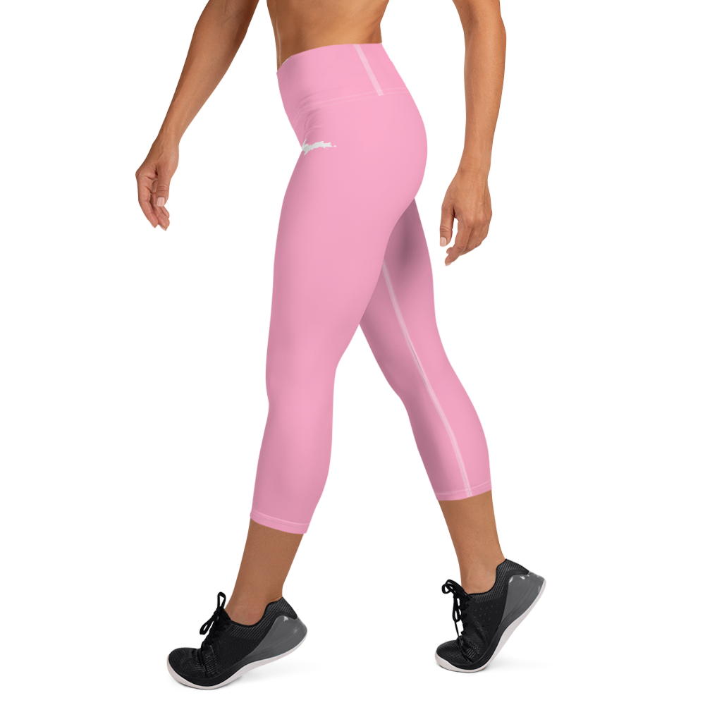 Michigan Upper Peninsula Yoga Capri Leggings (w/ UP Outline) | '67 Caddie Pink