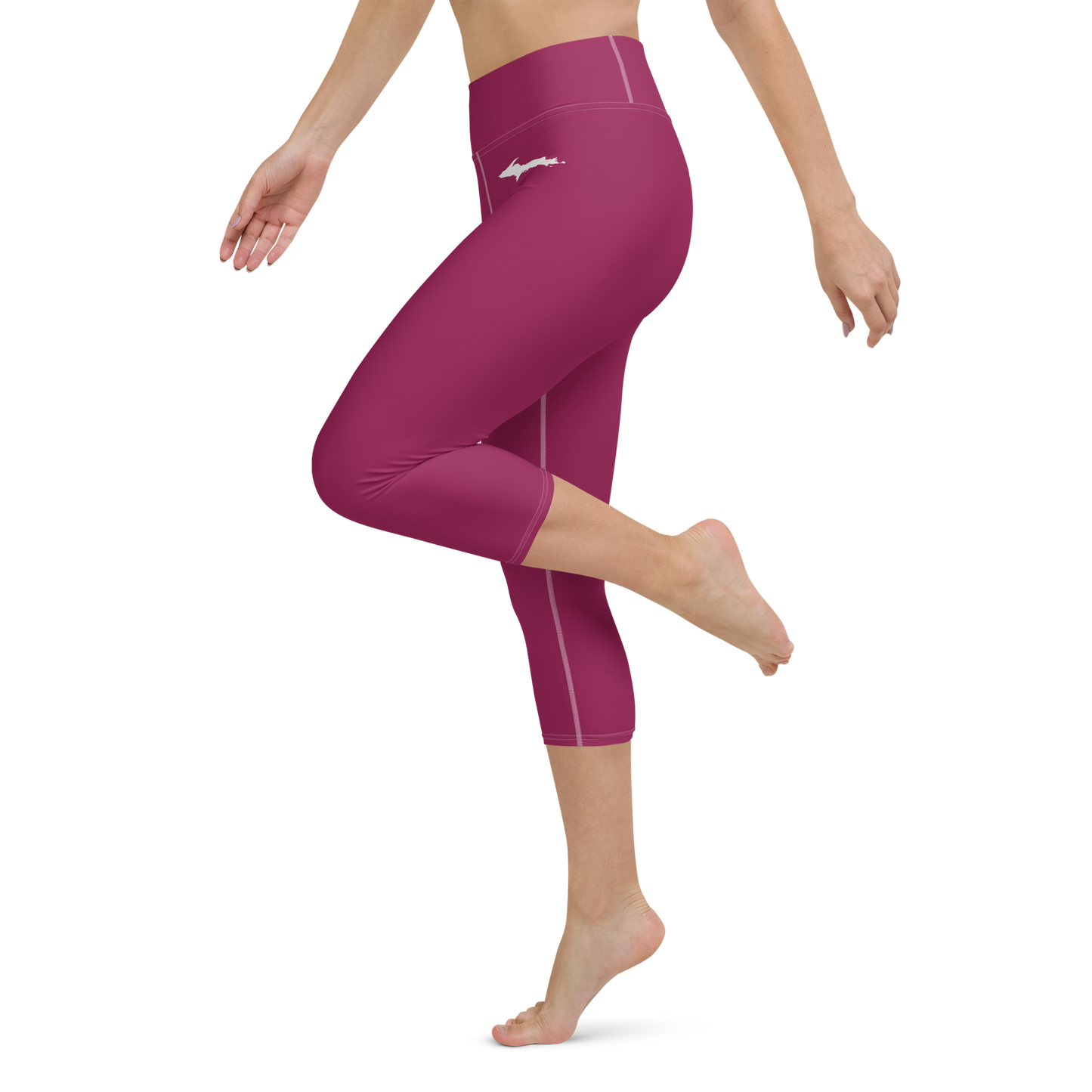 Michigan Upper Peninsula Yoga Capri Leggings (w/ UP Outline) | Ruby Red