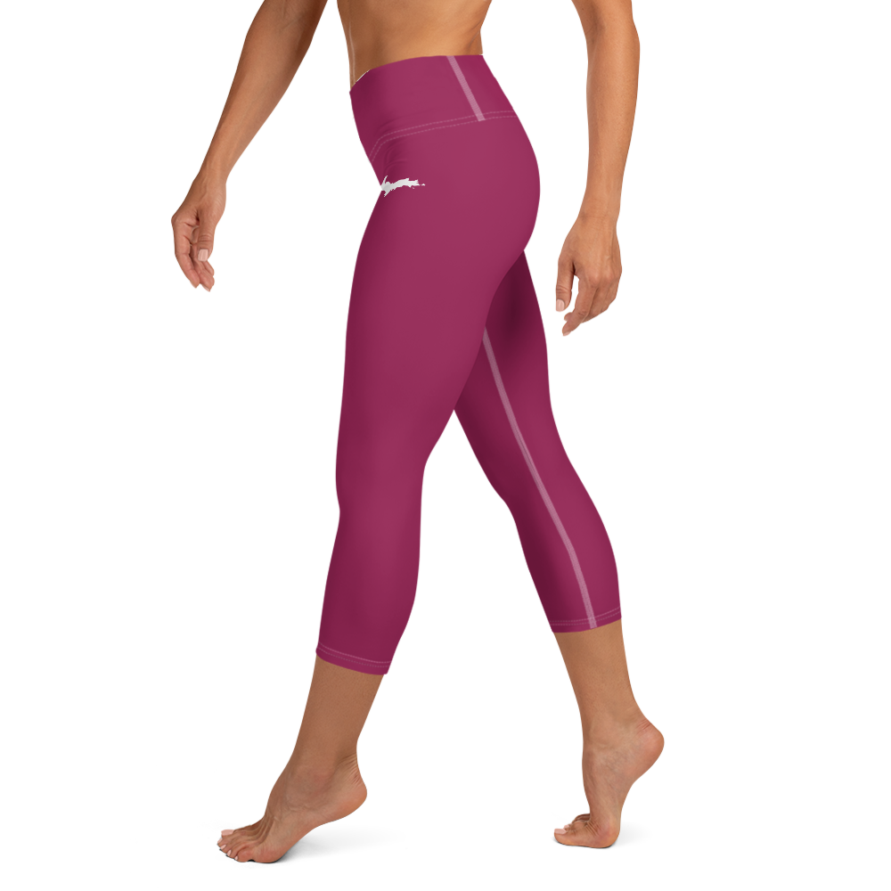 Michigan Upper Peninsula Yoga Capri Leggings (w/ UP Outline) | Ruby Red