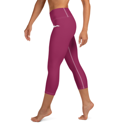 Michigan Upper Peninsula Yoga Capri Leggings (w/ UP Outline) | Ruby Red