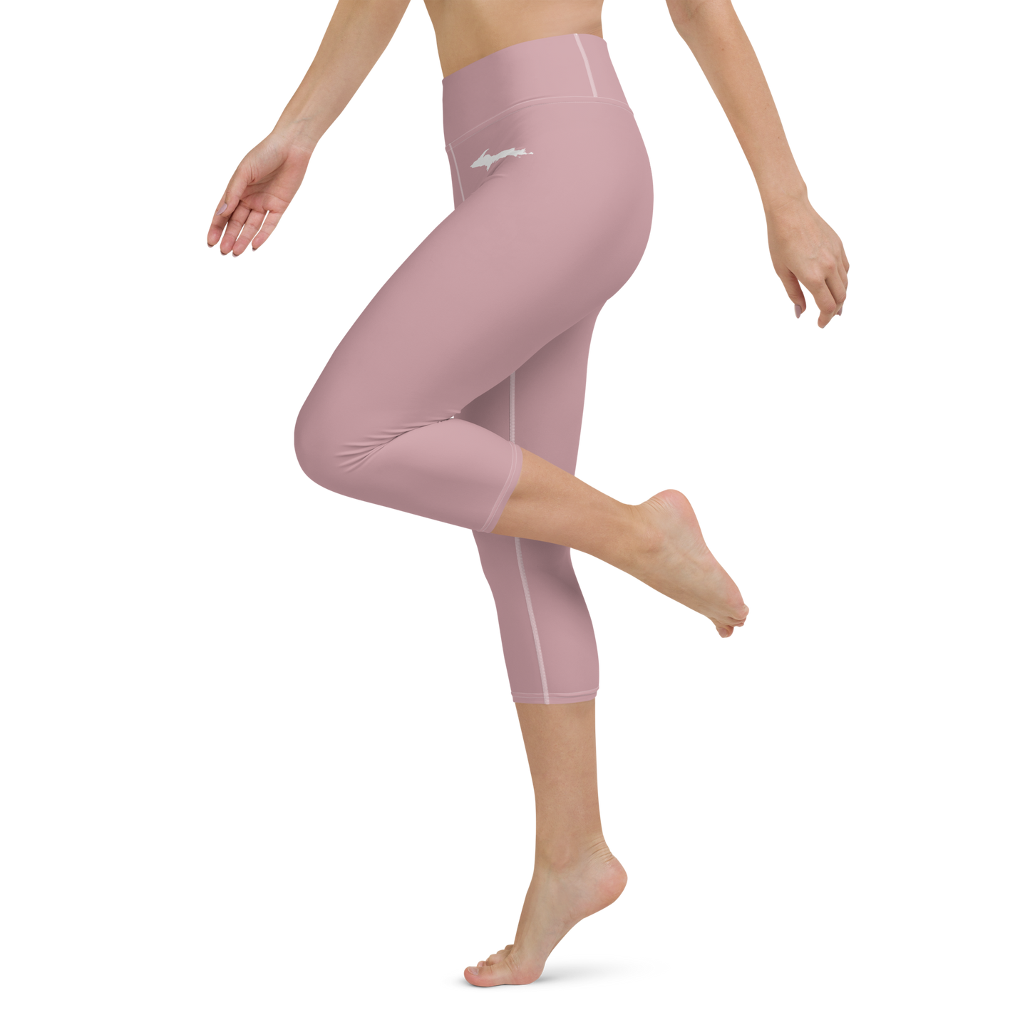 Michigan Upper Peninsula Yoga Capri Leggings (w/ UP Outline) | Cherry Blossom Pink