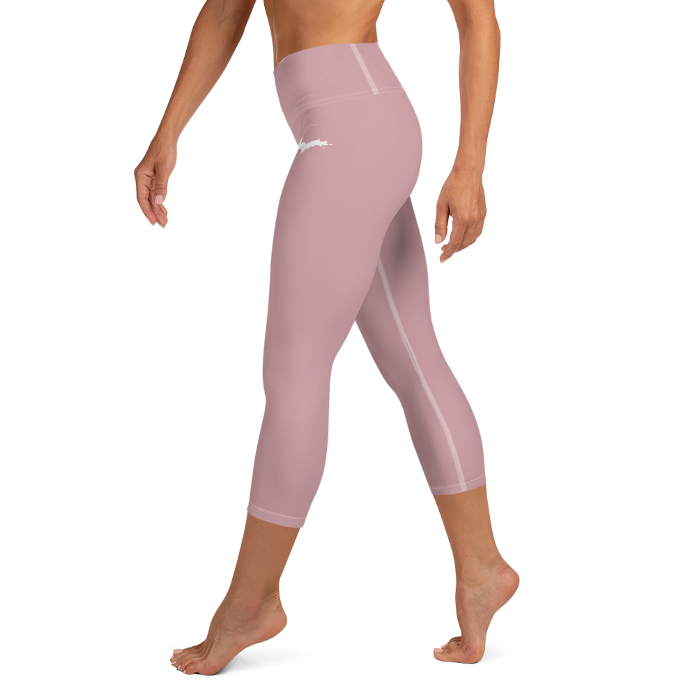 Michigan Upper Peninsula Yoga Capri Leggings (w/ UP Outline) | Cherry Blossom Pink