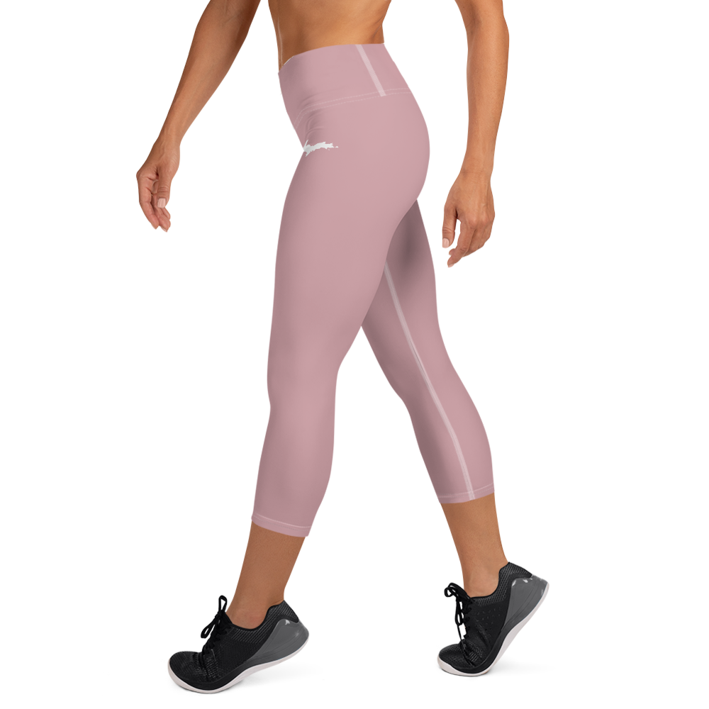 Michigan Upper Peninsula Yoga Capri Leggings (w/ UP Outline) | Cherry Blossom Pink