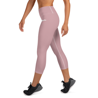 Michigan Upper Peninsula Yoga Capri Leggings (w/ UP Outline) | Cherry Blossom Pink