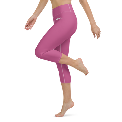 Michigan Upper Peninsula Yoga Capri Leggings (w/ UP Outline) | Apple Blossom Pink