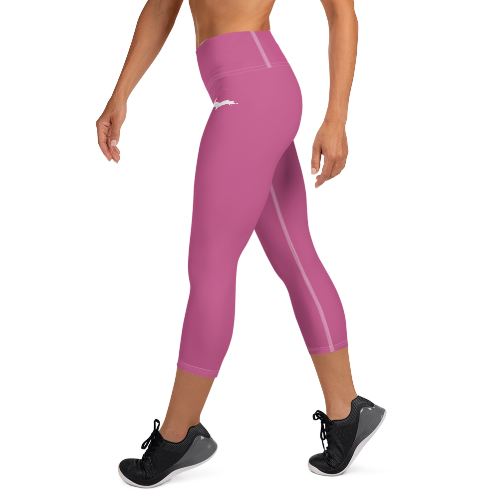 Michigan Upper Peninsula Yoga Capri Leggings (w/ UP Outline) | Apple Blossom Pink