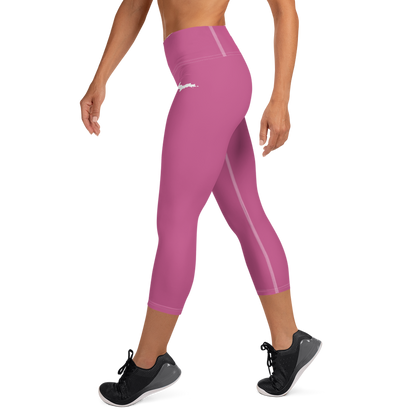 Michigan Upper Peninsula Yoga Capri Leggings (w/ UP Outline) | Apple Blossom Pink