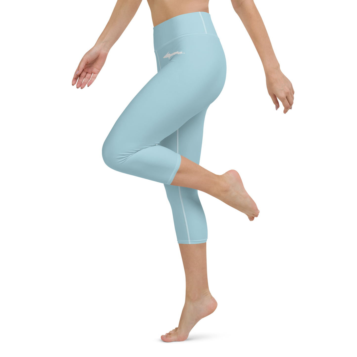 Michigan Upper Peninsula Yoga Capri Leggings (w/ UP Outline) | '58 Caddie Blue