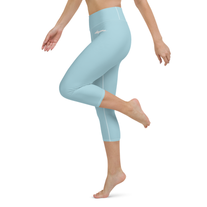 Michigan Upper Peninsula Yoga Capri Leggings (w/ UP Outline) | '58 Caddie Blue