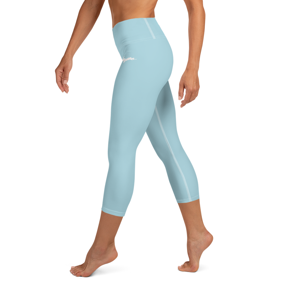 Michigan Upper Peninsula Yoga Capri Leggings (w/ UP Outline) | '58 Caddie Blue