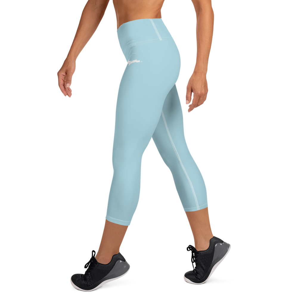 Michigan Upper Peninsula Yoga Capri Leggings (w/ UP Outline) | '58 Caddie Blue